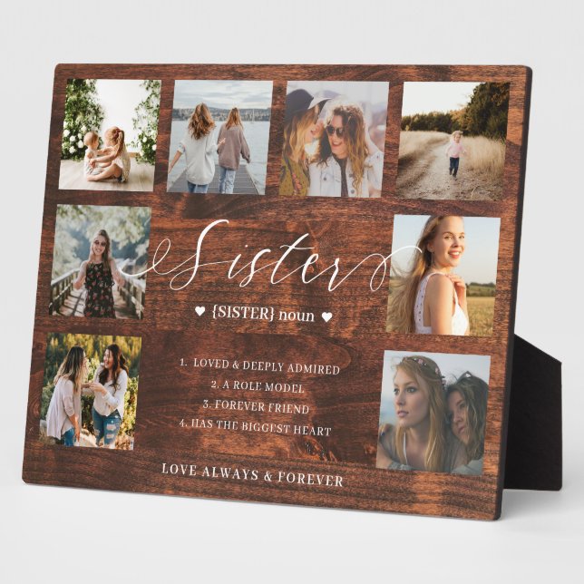 Sister Definition Script Foto Collage Woodgrain Fotoplatte (Seite)
