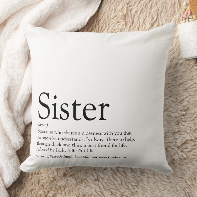 Sister Definition Sprichwort Schwarz und Weiß groß Kissen (Decke)