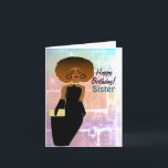 Sister Funny African American Happy Birthday Card Karte<br><div class="desc">Diese lustige Happy Birthday Card beinhaltet eine afrikanisch-amerikanische Dame mit einem Afro,  das ein Pocketbook trägt. Hol dir diese lustige Karte für deine Schwester und zeig ihr,  wie viel sie dachte.</div>