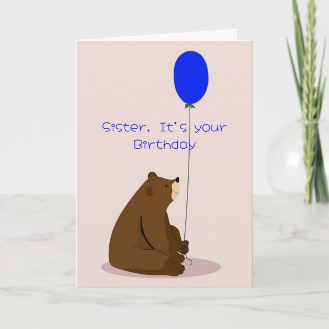 Sister Gefühl Blue Über Birthday Niedlich Bär Karte (Vorderseite)