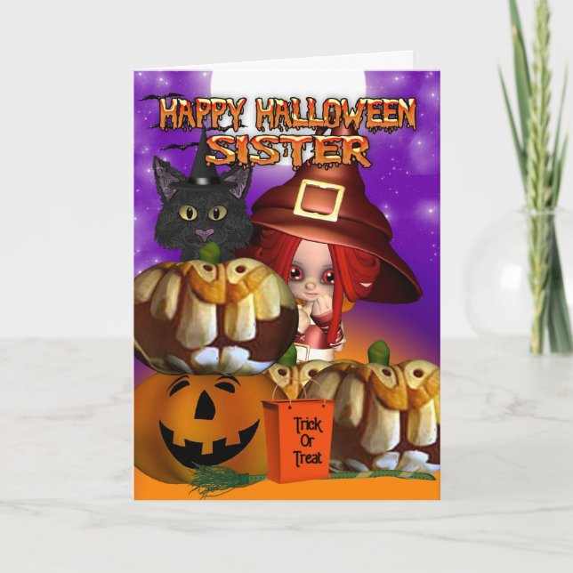 Sister Halloween Kürbiskürbis Kürbislaterne Karte (Vorderseite)