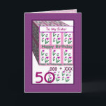 SISTER Happy 50. Geburtstag Karte<br><div class="desc">Diese Karte mit ihren herzlichen Blume ist eine fröhliche Art, einem besonderen Menschen einen glücklichen 50. Geburtstag zu wünschen. Der gesamte Text ist anpassbar, sodass Sie "Sister" für ihren Namen ändern können, das Jahr ändern (und Sie müssen es nur einmal ändern, und es wird sich auf der ganzen Karte ändern)....</div>