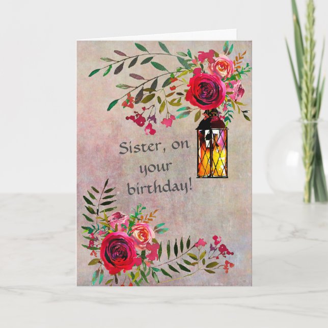 SISTER Happy Birthday mit Blume Karte (Vorderseite)
