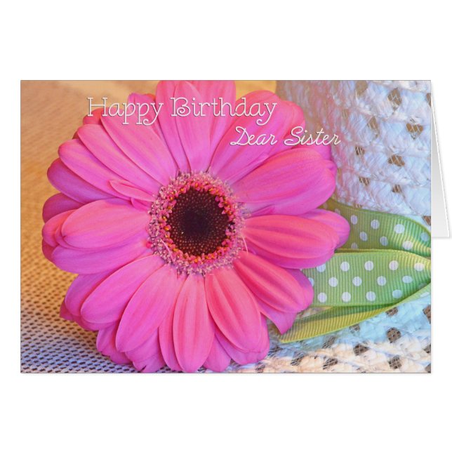 Sister Happy Birthday Pink Daisy Card (Vorderseite (Horizontal))