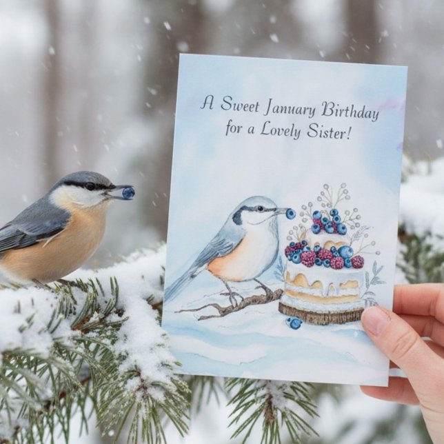 Sister Happy January Birthday Red Breasted Bird Karte (Von Creator hochgeladen)