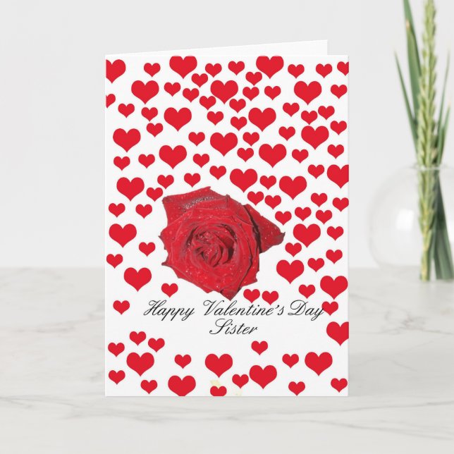 Sister Happy Valentine's Day Rose Feiertagskarte (Vorderseite)