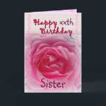 SISTER - Happy xxth Birthday - Pink Rose Karte<br><div class="desc">Diese Karte mit rosa Rose und Gingham ist ein süßer Weg, eine ganz besondere Frau zum Geburtstag zu wünschen! Sie können ihren Namen und ihr Alter hinzufügen, um es zu einer Art von Karte zu machen - Special! Um mehr meiner Geburtstagskarten zu sehen, geben Sie ein, oder schneiden Sie sie...</div>