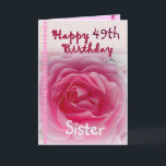 SISTER - Herzlichen Glückwunsch zum 49. Geburtstag Karte<br><div class="desc">Diese Karte mit rosa Rose und Gingham ist ein süßer Weg, um Ihrer Schwester zum Geburtstag zu wünschen! Sie können ihren Namen hinzufügen (es muss nur einmal hinzugefügt werden, es wird dreimal in der Karte erscheinen - vorne, innen und hinten) und ihr Alter hinzufügen, um es zu einer Art von...</div>