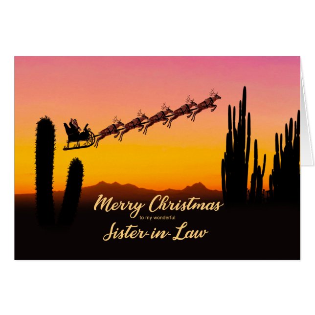 Sister in Law Christmas Santa Over Desert (Vorderseite (Horizontal))
