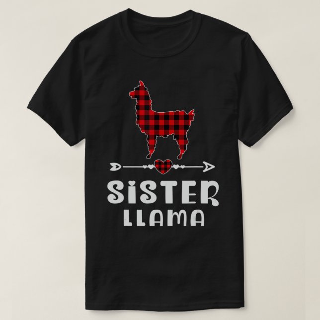 Sister Llama Christmas Pajama Red Kariert Buffalo  T-Shirt (Design vorne)
