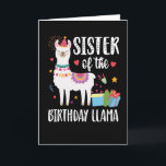 Sister Llama Matching Llama Geburtstagsparty Outfi Karte<br><div class="desc">Niedliches Lama Geburtstagsgeschenk für die Geburtstagsschwester. Perfekt zum Tragen für eine Schwester eines Lamas während einer Geburtstagsfeier zum Thema Lamas. Große Familienpassung für die Geburtstagsparty.</div>