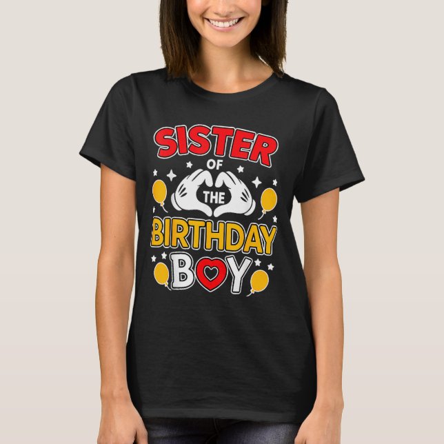 Sister Of The Birthday Boy Family Matching Dad Mom T-Shirt (Vorderseite)