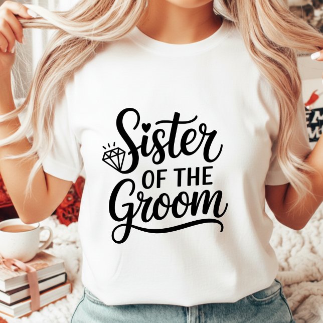 Sister of the Groom Elegant Script Wedding Diamond Tri-Blend Shirt (Von Creator hochgeladen)