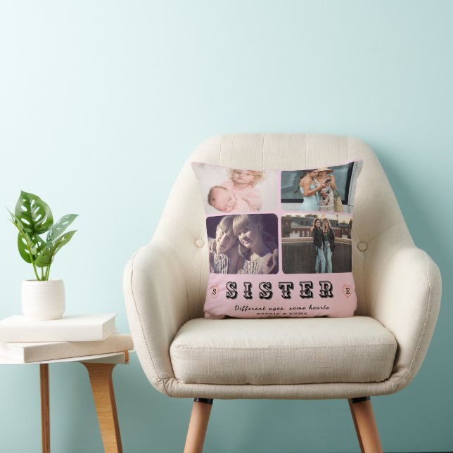 Sister Photo Collage – Different Ages, Same Hearts Kissen (Stuhl )