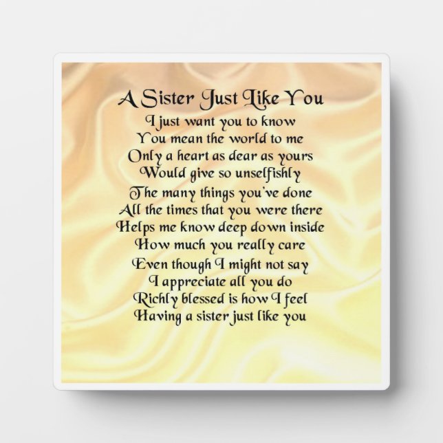 Sister Poem Plaque - Cream Silk Design Fotoplatte (Vorderseite)