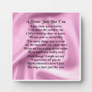 Sister Poem Plaque -  Pink Silk   Design