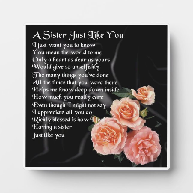 Sister Poem Plaque - Rose zum Schwarzen Seidendesi Fotoplatte (Vorderseite)
