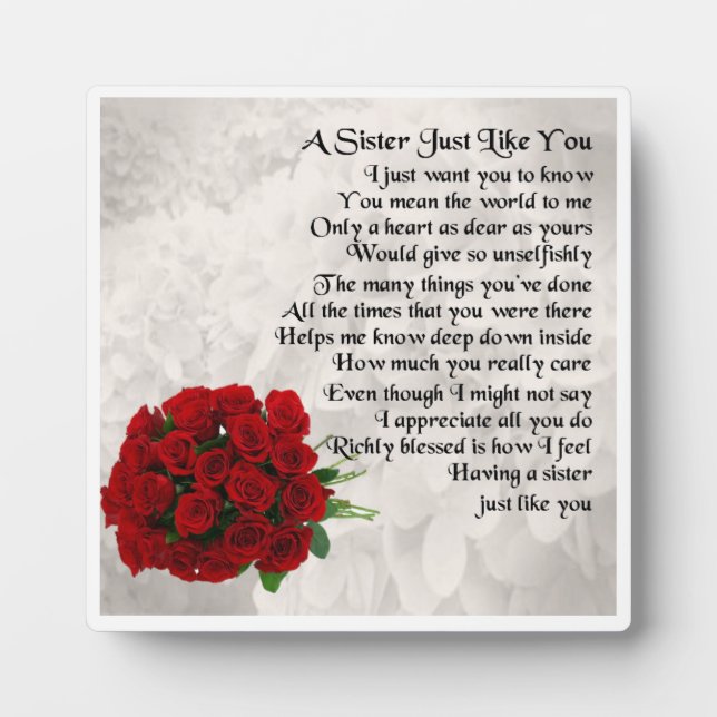 Sister Poem Plate - Red Roses Design Fotoplatte (Vorderseite)