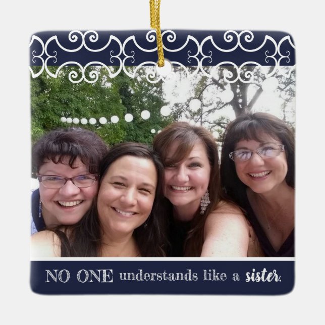 Sister Rustic Elegant 2-Foto Moderne Weihnachten Keramikornament (Vorderseite)
