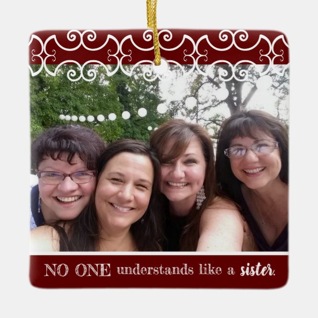 Sister Rustic Elegant 2-Foto Moderne Weihnachten Keramikornament (Vorderseite)