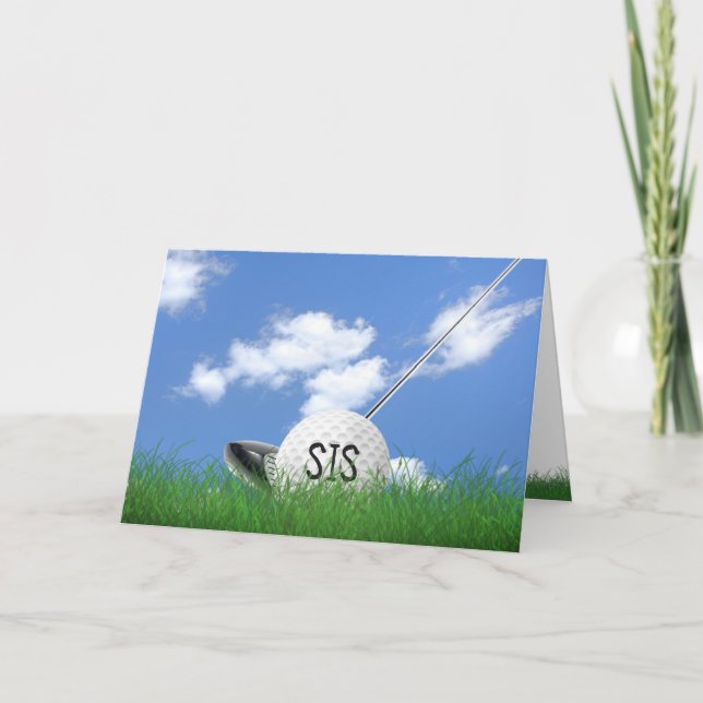 Sister’s birthday golf ball in Grass Karte (Vorderseite)