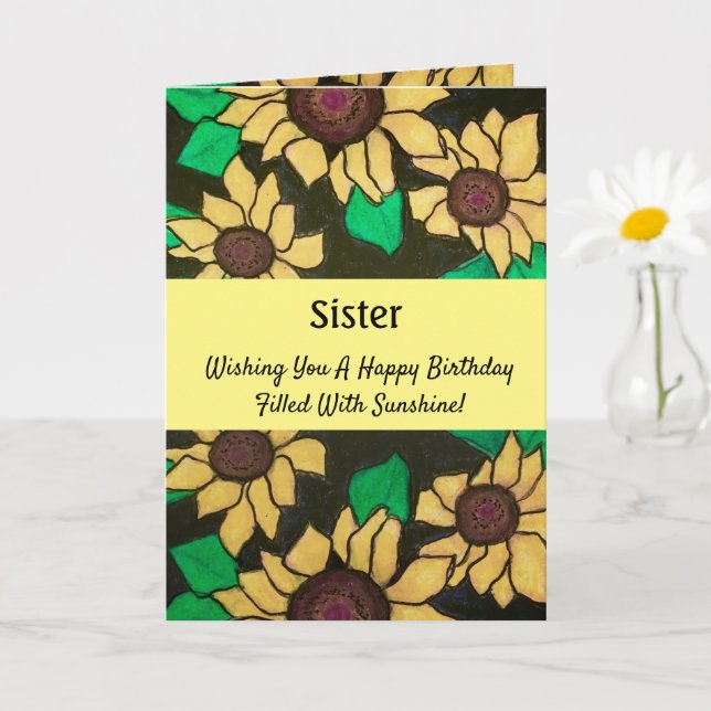 Sister Sunny Sonnenblumen Happy Birthday Karte (Kleine Pflanze)