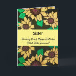 Sister Sunny Sunblumen Happy Birthday Karte<br><div class="desc">Feiern Sie den glücklichen Geburtstag Ihrer Schwester mit einer sonnigen,  hellen Sonnenblumenkarte. Die schlichten gelben Blüten verleihen dem dramatischen schwarzen Hintergrund Pop mit kräftigen Farben. Stilvoll,  modern und fröhlich,  ist das Aquarell- und Tintengemälde ein kreativer Weg,  um Sonnenblumen und Sonnenschein an einem besonderen Tag zu senden.</div>