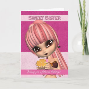 Sister Trendy Birthday Girl Greeting Card Karte