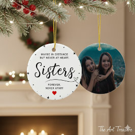 Sisters Connected At Heart Photo Keepsake White Keramik Ornament