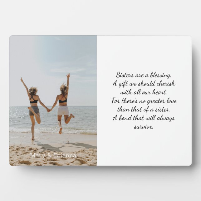Sisters Elegantes Script Foto Gedicht White Overla Fotoplatte (Vorderseite)