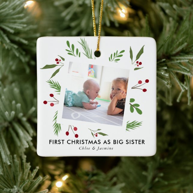 Sister's First Christmas Foto Holly Keramikornament (Baum)
