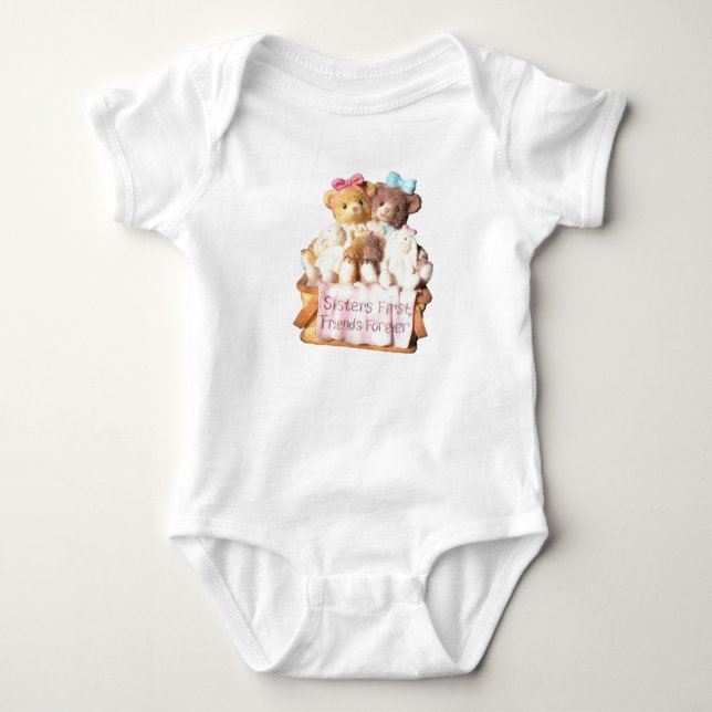 Sisters First Friends Forever Bears and Bunnys Baby Strampler (Vorderseite)