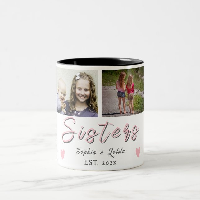 Sisters Forever – 6 Photo Custom Coffee Mug Zweifarbige Tasse (Mittel)