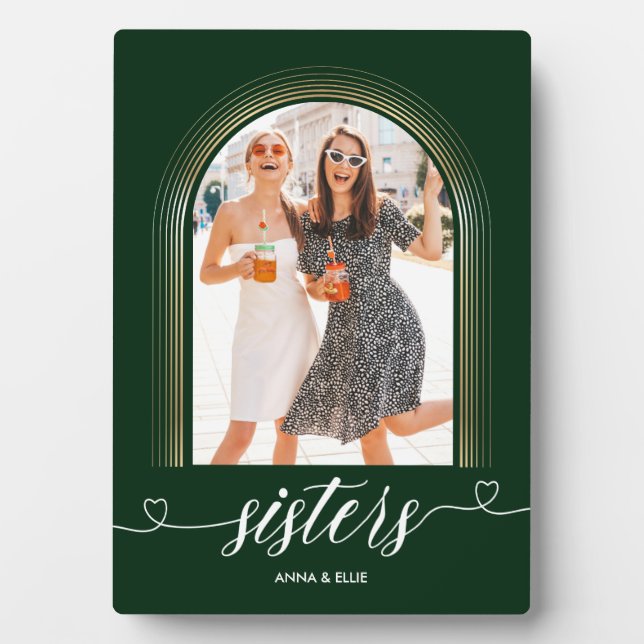 Sisters geben Personalisierten goldgrünen, benutze Fotoplatte (Vorderseite)