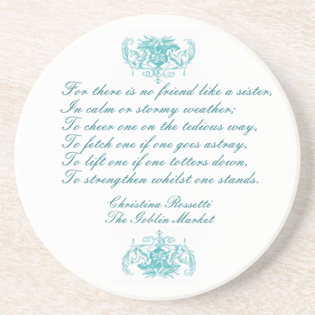 Sisters Gedicht von Christina Rosetti in Blue Ink Getränkeuntersetzer (Vorne)