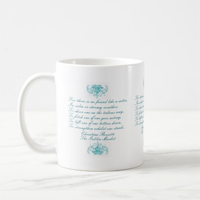 Sisters Gedicht von Christina Rossetti Türkis Ink Kaffeetasse (Links)