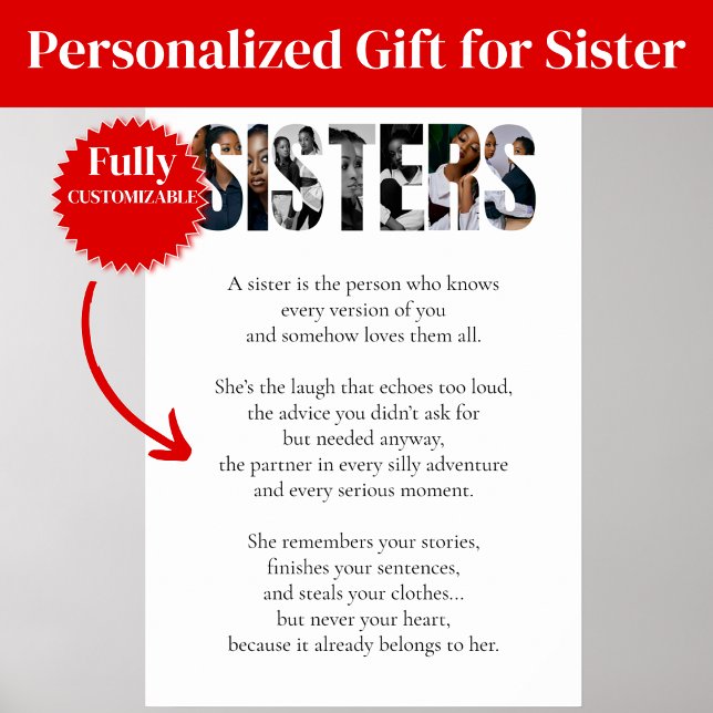 SISTERS-Gedichtposter – Herzliches Geschenk für di Poster (SISTERS Poem Poster – Heartfelt Gift for Sister)