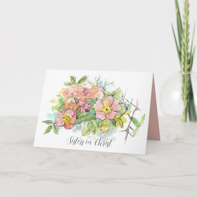Sisters in Christ For Life Honeybee Pink Flowers Karte (Vorderseite)