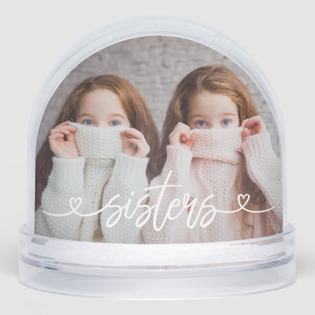 Sisters Liebe Herz Personalisiertes Foto Schneekugeln (Vorderseite)
