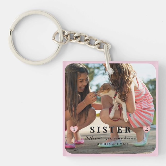 Sisters Photo Collage Keychain – Same Hearts Schlüsselanhänger (Vorderseite)