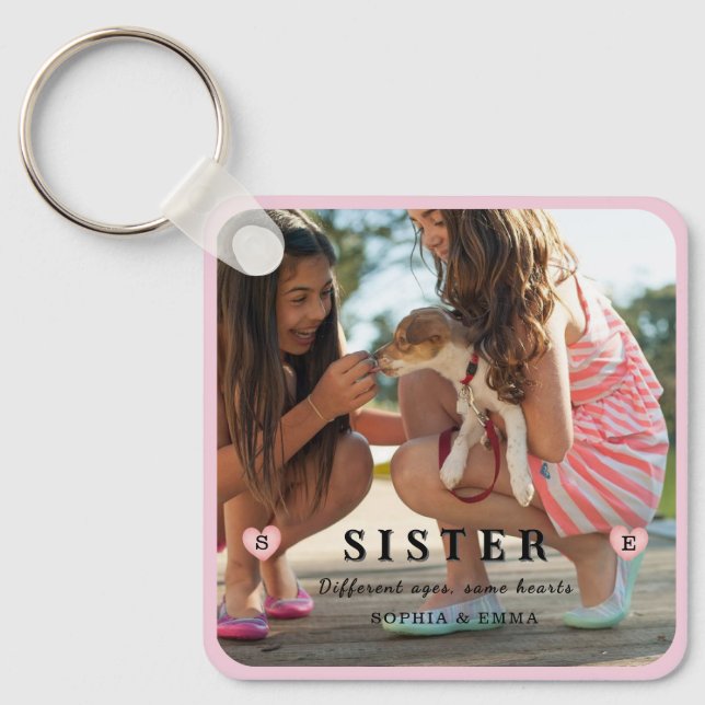 Sisters Photo Collage – Same Hearts Keychain Schlüsselanhänger (Vorderseite)