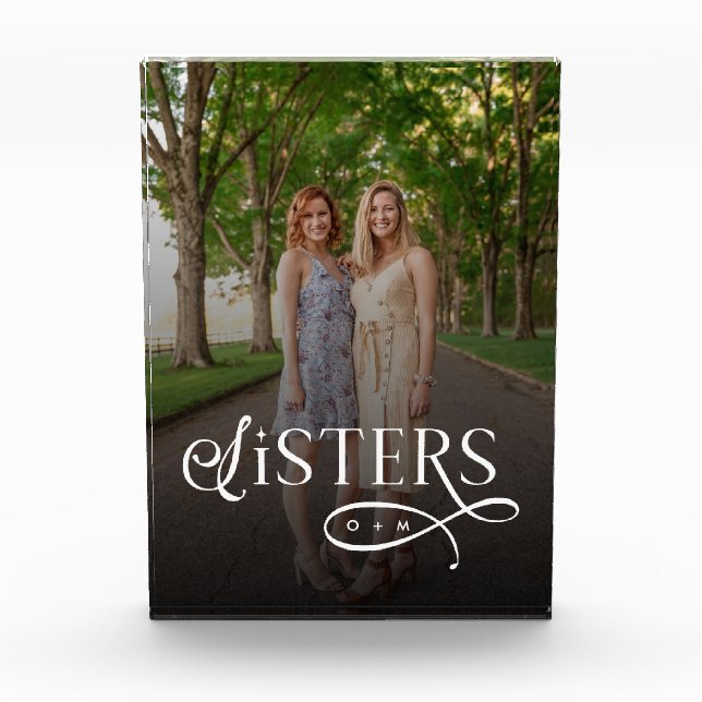 Sisters Photo Personalized Monogram Fotoblock (Vorderseite)