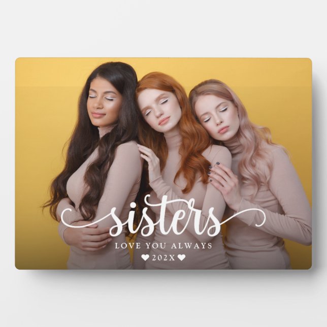 Sisters Script Heart Modern Fotoplatte (Vorderseite)