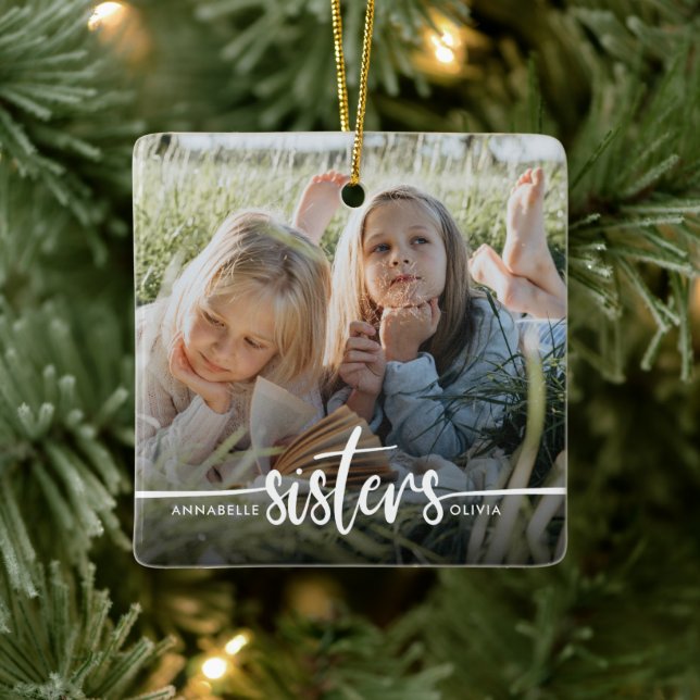 Sisters Script Modernes Foto Keramikornament (Baum)