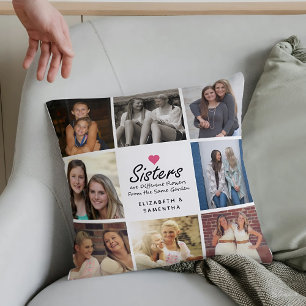 Sisters Script Quote Hot Pink Heart Foto Collage Kissen