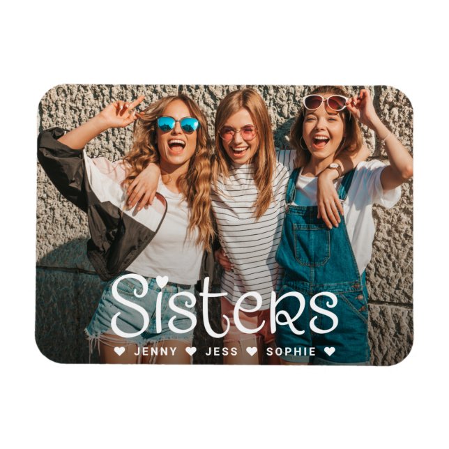 Sisters Typography Script Foto Magnet (Horizontal)