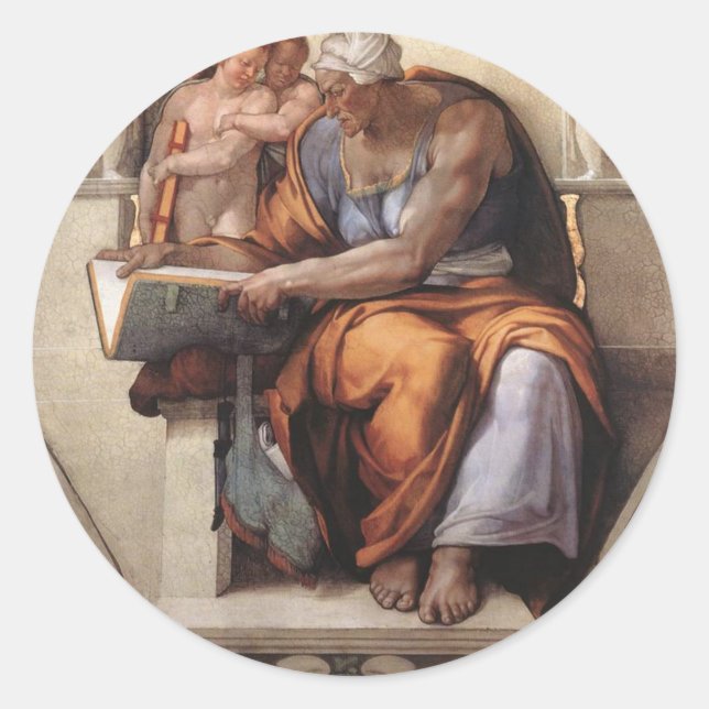 Sistine Chapel Ceiling: Cumaean Sibyl Michelangelo Runder Aufkleber (Vorderseite)