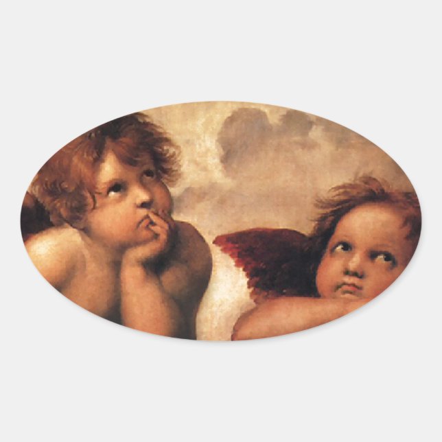 Sistine Madonna 2 Angels by Raphael Ovaler Aufkleber (Vorderseite)