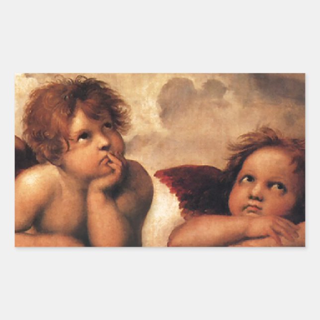 Sistine Madonna 2 Engel durch RAPHAEL Rechteckiger Aufkleber (Vorderseite)
