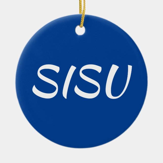 SISU-Ornament (rund; blau; finnisches Ornament) Keramik Ornament (Vorne)